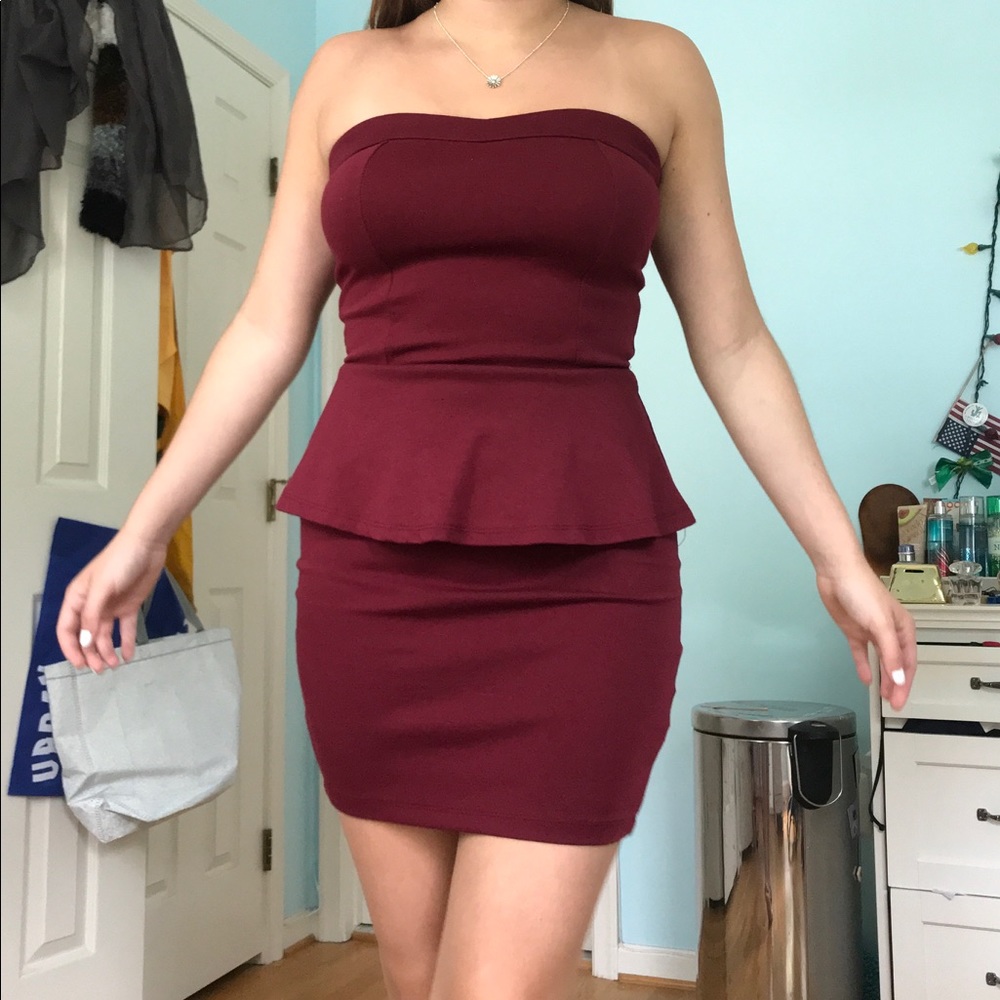 Burgundy peplum dress